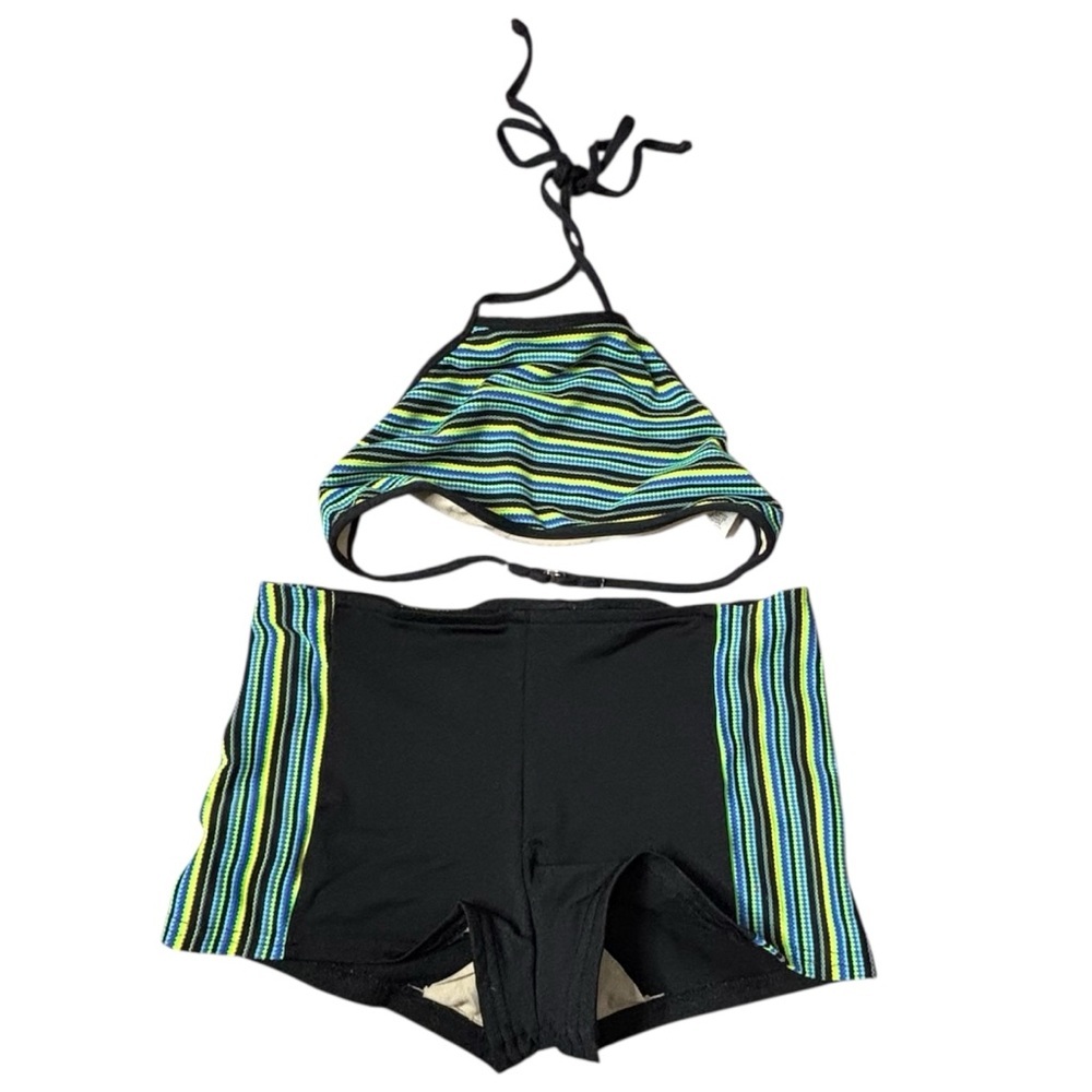 Sunset Beach Two Piece Multicolor Swimsuit Set with Striped Design Size Small - Picture 2 of 12
